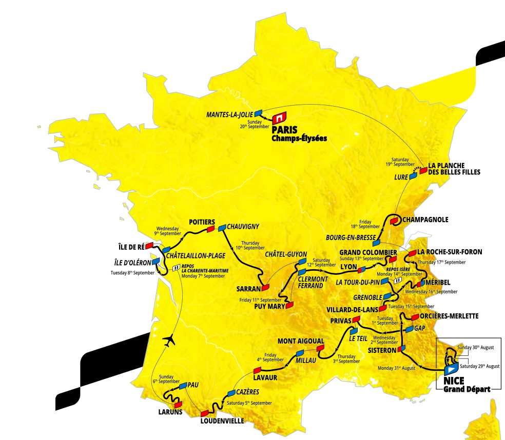Tour de France 2020 Het Parcours Rittenschema Etappes