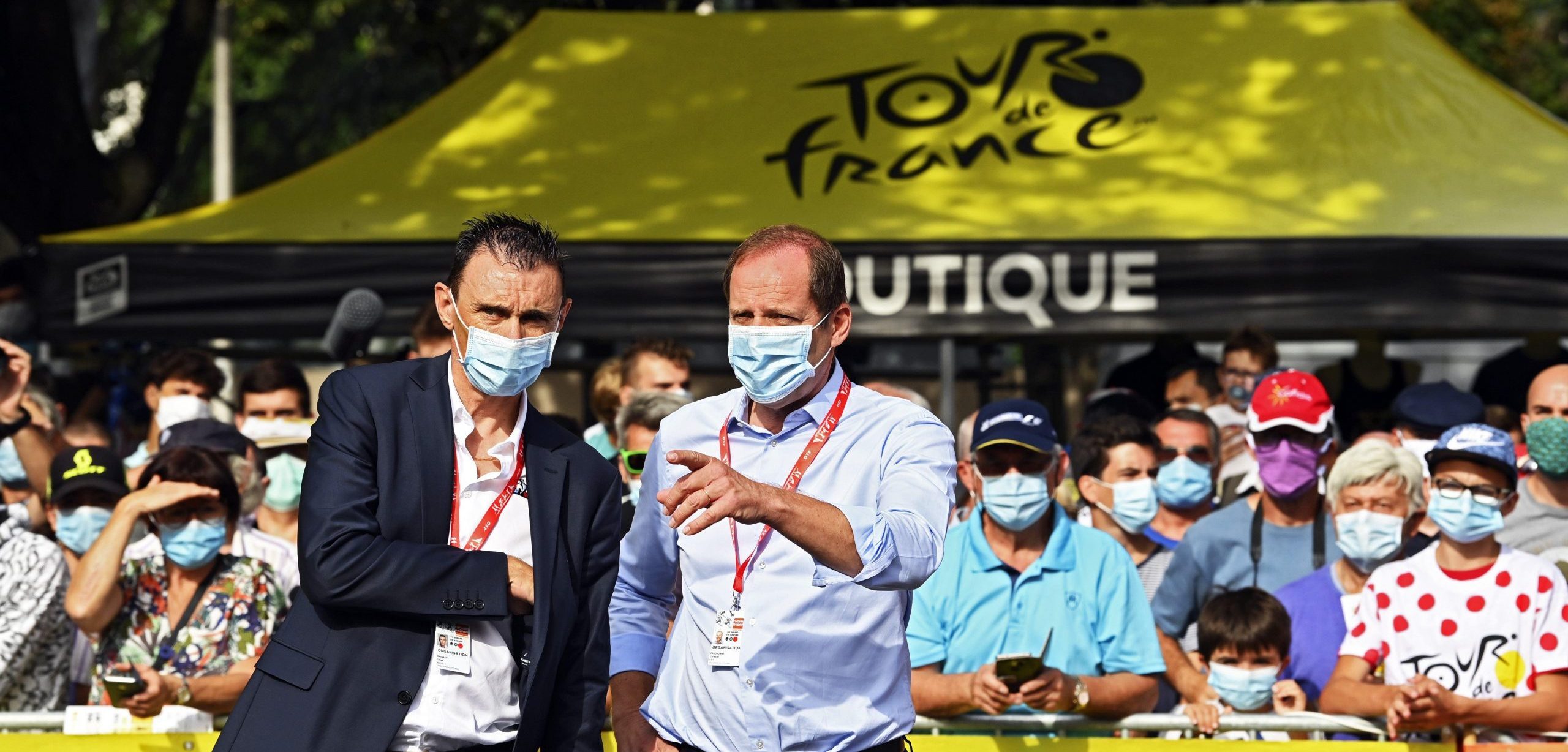 Tourbaas Christian Prudhomme tijdens het Criterium du Dauphiné 2020