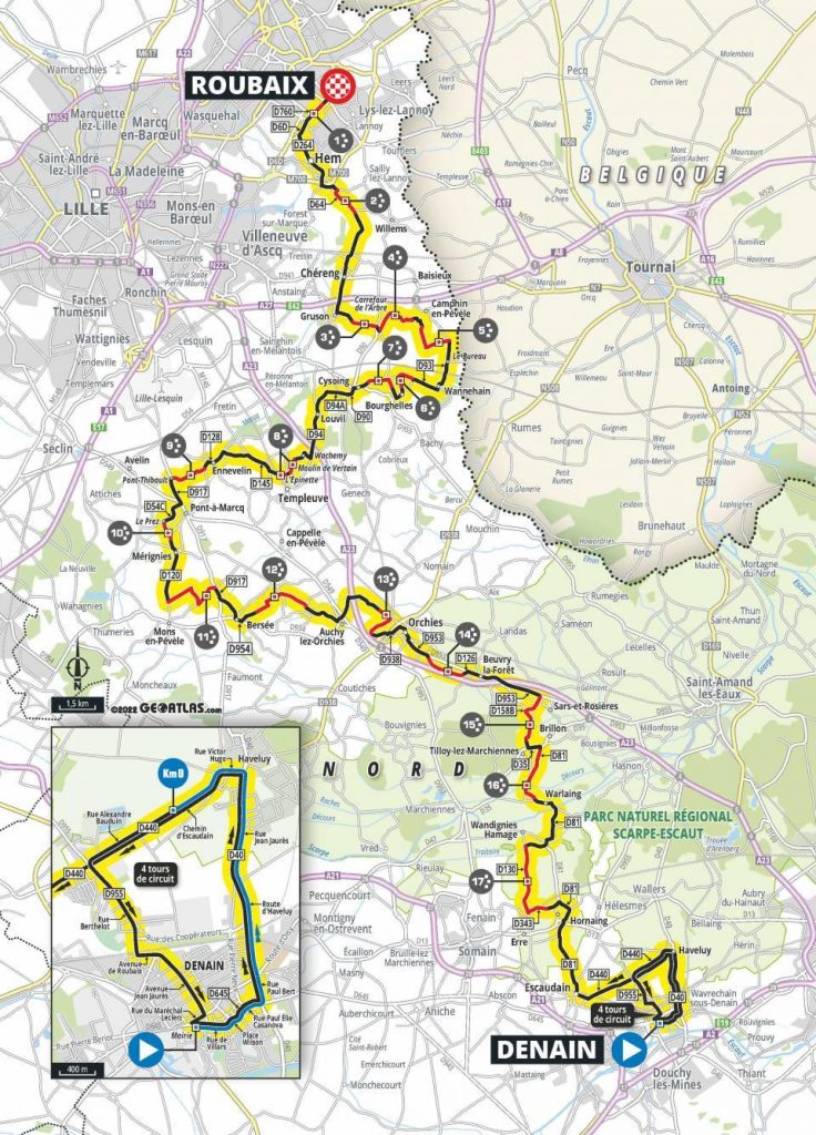 Parijs-Roubaix vrouwen 2022 kaart