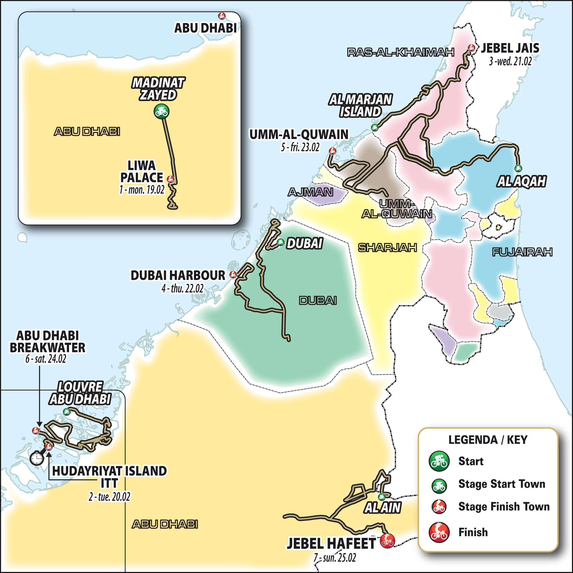 UAE Tour 2024, il percorso (Altimetrie e Planimetrie) - SpazioCiclismo